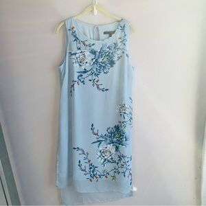 White House Black Market Dress Pale Blue Floral Sheath Sheer Overlay Medium